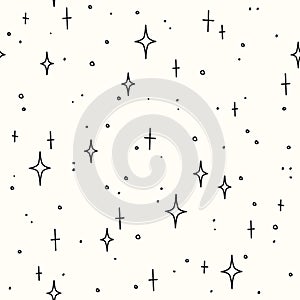 Hand drawn stars and dots on a white background. Vector seamless pattern photo