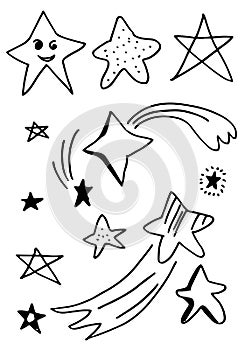 Hand drawn stars set. Star doodles collection on white background