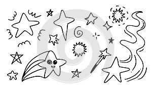 Hand drawn stars set. Star doodles collection on white background