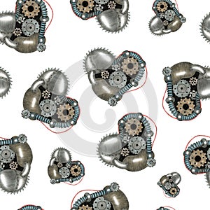 Hand-Drawn Steampunk Gear Transmission Element Digital Paper on Grunge Background.