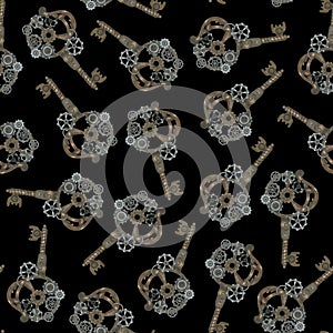 Hand-Drawn Steampunk Gear Transmission Element Digital Paper on Grunge Background.