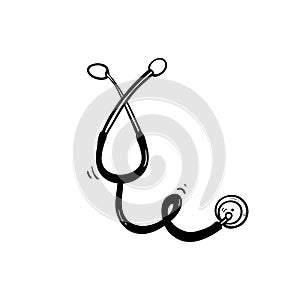 Hand drawn stethoscope icon illustration with doodle style cartoon vector