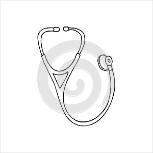 Hand-Drawn Stethoscope. Vector outline stethoscope in doodle style.