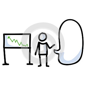 Hand Drawn Stick Figure Business Growth Chart. Concept of Finance Report Expression. Simple Icon Motif for Stock Money