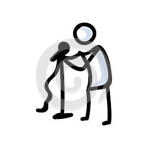 Hand Drawn Stick Figure Holding Microphone. Concept of Comedian Performer. Simple Icon Motif for Stand Up Comedy