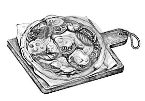 Hand-drawn stone-oven pizza