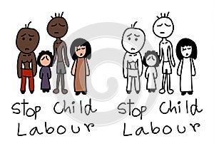 Hand drawn stop child labour cartoon vector