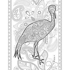 hand drawn stork doodle animal paisley adult stress release coloring page zentangle