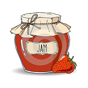 Hand drawn strawberry jam jar