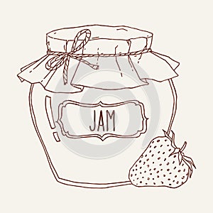 Hand drawn strawberry jam jar