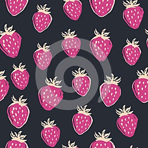 Hand drawn strawberry seamless pattern on blackboard. Vector illustration, berry backdrop