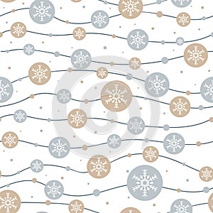 Hand drawn Stripes Seamless pattern with snowflake and dots