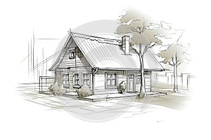 Hand drawn style architectural sketch detached house