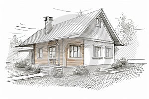 Hand drawn style architectural sketch detached house