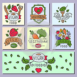 Hand drawn style of bio organic eco healthy food label vegan vegetable vector illustration vegetarian natural farm sign.