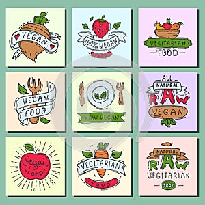 Hand drawn style of bio organic eco healthy food label vegan vegetable vector illustration vegetarian natural farm sign.
