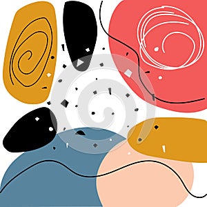 Hand drawn style graphic geometric elements. Shapes, wave, dots and textures