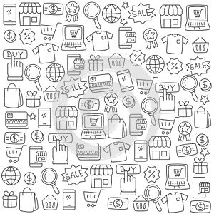 Hand drawn style online shopping doodle elements vector illustration