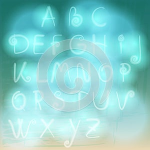 Hand drawn style retro summer cloud alphabet