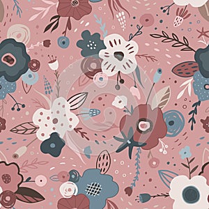 Hand-drawn stylish pattern with bouquets of flowers