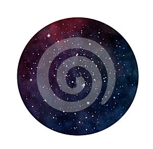 Hand drawn stylized grunge galaxy or night sky with stars. Cosmos illustration in circle.