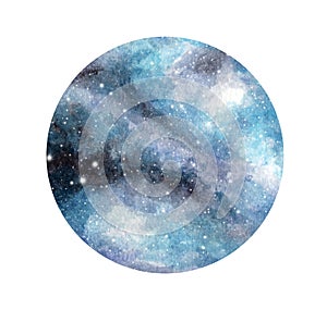 Hand drawn stylized grunge galaxy or night sky with stars. Watercolor space background.