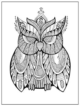 Hand drawn stylized Owl, bird totem for adult Coloring Page