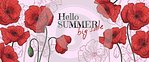 Hand drawn summer banner Vector.