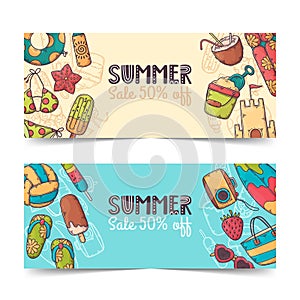 Hand drawn summer banners Vector.