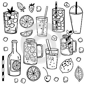 Hand drawn summer drinks,  lemonade.