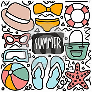 hand drawn summer holiday doodle set