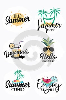 Hand drawn summer logo vector graphic set
