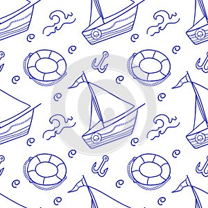 Hand drawn summer marine vector seamless pattern