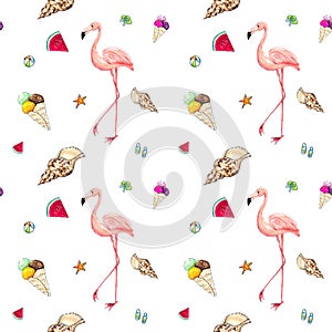 Hand drawn summer seamless pattern on white