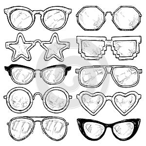 Hand drawn summer sunglasses. Vector illustration isolated on white background