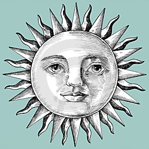 Hand drawn sun with face