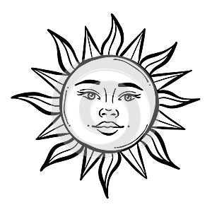 Hand drawn sun illustration vector clip art, vintage decorative element