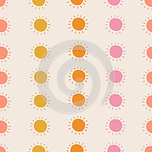 Hand drawn sun modern doodle seamless pattern.