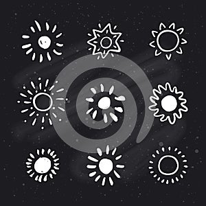 Hand drawn sun. Sun icon. Stylized sun. Vector Illustration.