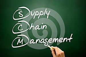 Hand drawn Supply Chain Management (SCM), business concept acronym on blackboard