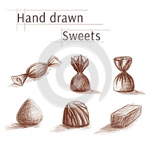 Sweets. Candies. Set of hand drawn sweets, candies photo
