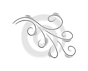 Hand drawn swirls icon. Air flow or wind blow effect in doodle style. Sketch of gust, smoke, dust isolated on white