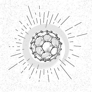 Hand Drawn Symbol of Fullerene Molecule Doodle Vector Hatch Icon