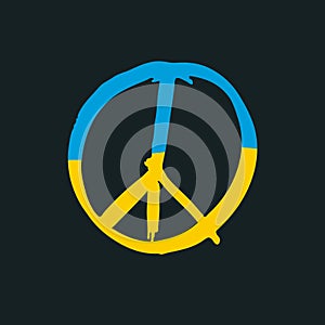 Hand drawn symbol of peace in the colors of the Ukrainian flag. The concept of peace in Ukraine.
