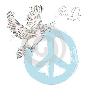 Hand drawn symbol peace dove texture background EPS10 file. photo