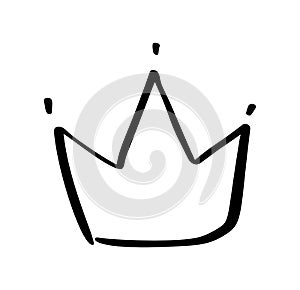 Hand drawn symbol of a stylized crown. Drawn with a black ink and brush. Vector illustration isolated on white. Logo design.
