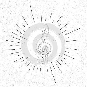 Hand Drawn Symbol of Treble Musical Violin G-clef Sign Doodle Vector Hatch Icon