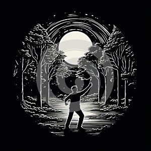 Hand-drawn T-shirt Graphic: Thomas Playing Frisbee In The Park photo
