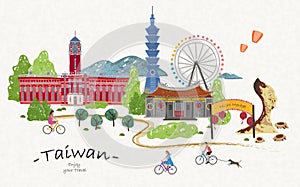 Hand drawn taiwan travel poster