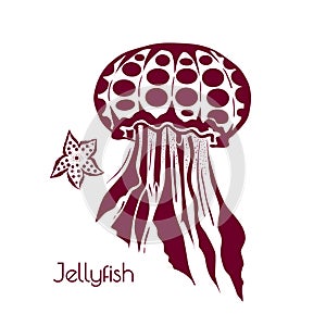 Hand drawn, tattoo stylized jellyfish. Marine life sketch zentangle design element for summer vacation vector